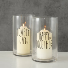 Load image into Gallery viewer, Clear Glass Hurricane With Black Heart Design