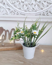 Load image into Gallery viewer, Spring White Faux Plant In White Metal Bucket