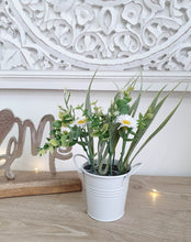 Load image into Gallery viewer, Spring White Faux Plant In White Metal Bucket