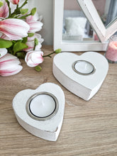 Load image into Gallery viewer, White Natural Wood Heart Shaped Candle Holder