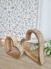 Load image into Gallery viewer, Natural Mango Wood Sleeping Hearts With Gold Glitter Edge