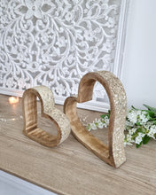 Load image into Gallery viewer, Natural Mango Wood Sleeping Hearts With Gold Glitter Edge