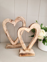 Load image into Gallery viewer, Natural Mango Wood Standing Heart Figures