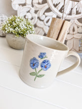 Load image into Gallery viewer, Cream Stoneware Blue Viola &amp; Butterfly Mug
