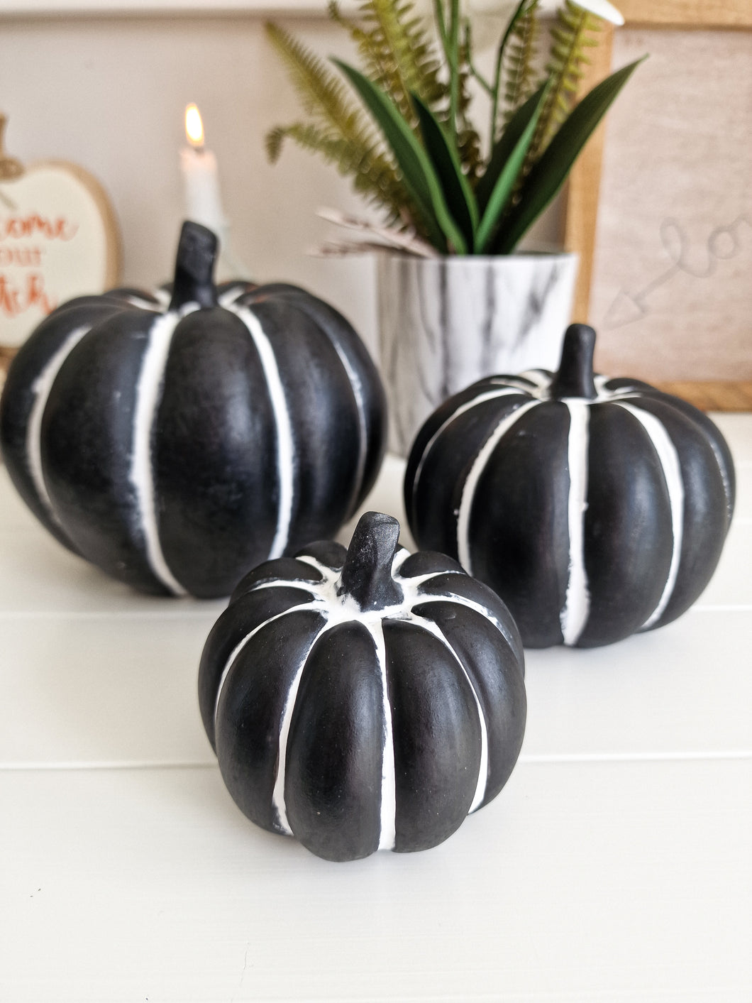 Black & White Rustic Cement Pumpkin
