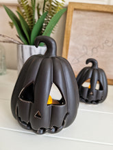Load image into Gallery viewer, Matt Black Carved Pumpkin Shaped Candle Holder

