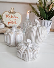 Load image into Gallery viewer, Grey &amp; Cream Toned Glossy Ceramic Pumpkin
