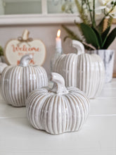 Load image into Gallery viewer, Grey &amp; Cream Toned Glossy Ceramic Pumpkin
