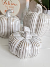 Load image into Gallery viewer, Grey &amp; Cream Toned Glossy Ceramic Pumpkin
