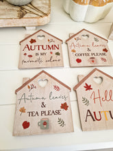 Load image into Gallery viewer, Cosy Autumn House Shaped Heart Detail Coaster

