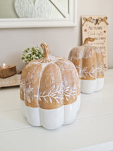 Load image into Gallery viewer, Rustic Floral Carved Style Two-Tone Pumpkin
