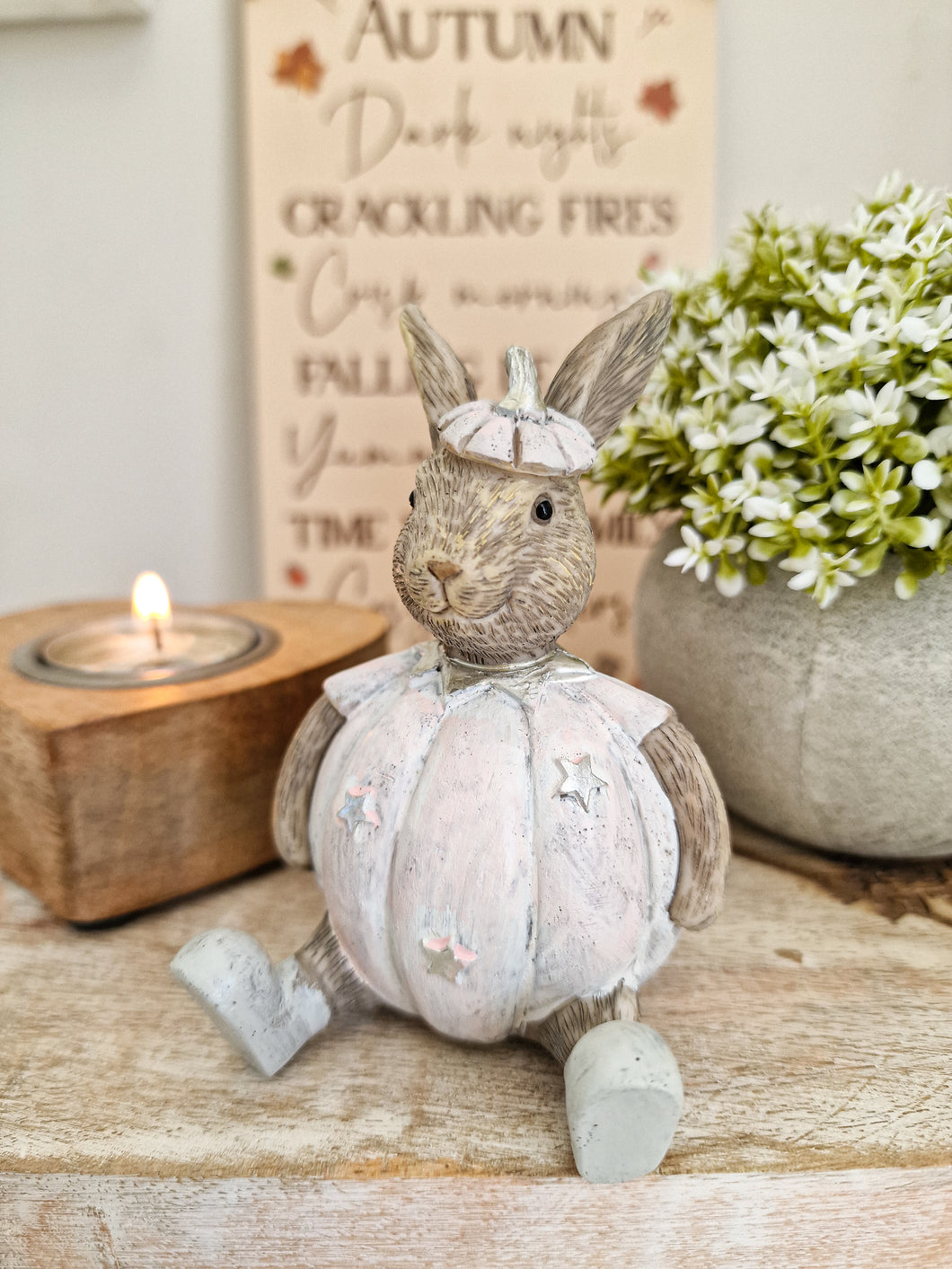 Rustic Pink Miniature Sitting Pumpkin Bunny