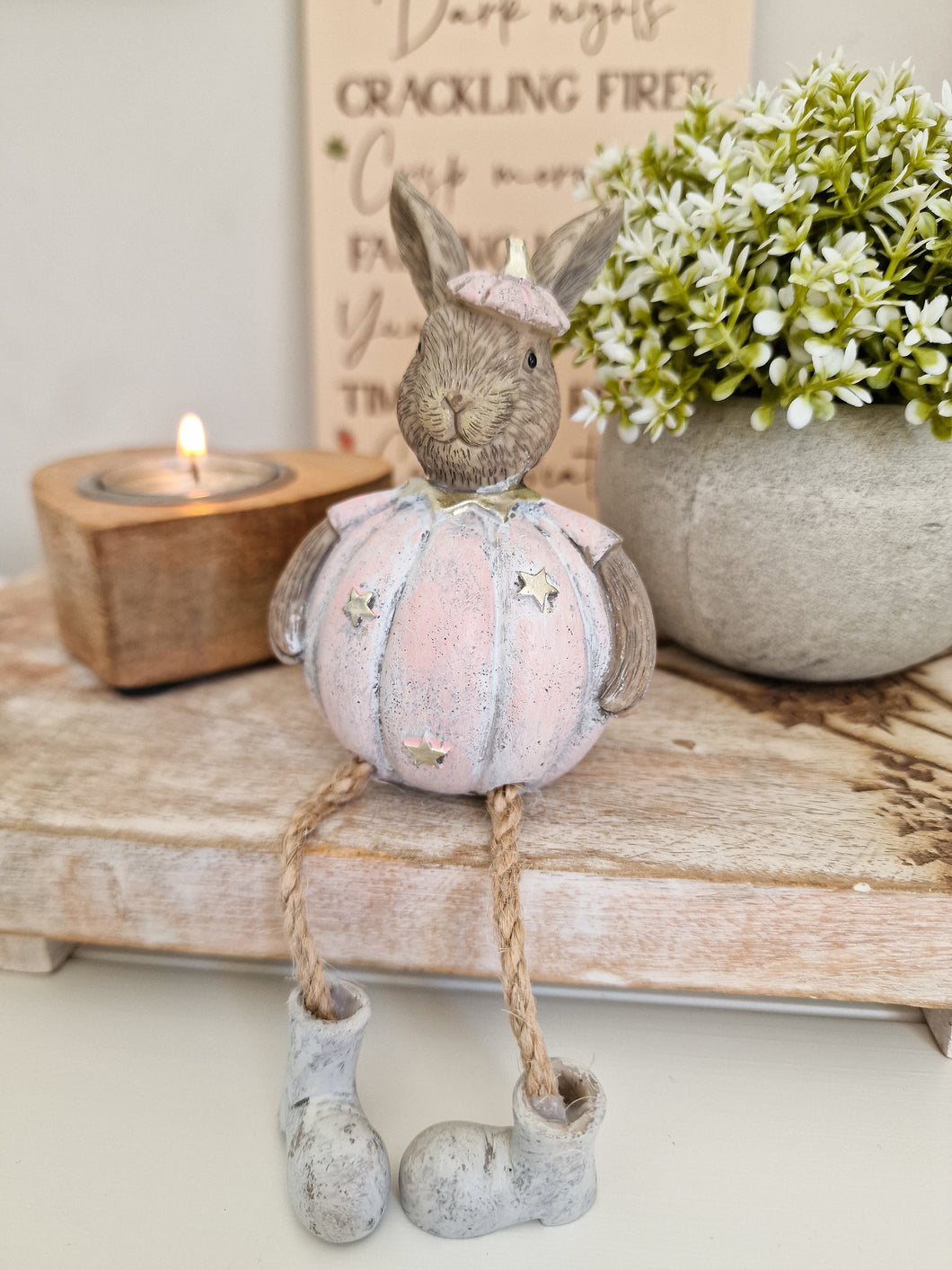 Rustic Pink Miniature Dangly Legged Sitting Pumpkin Bunny