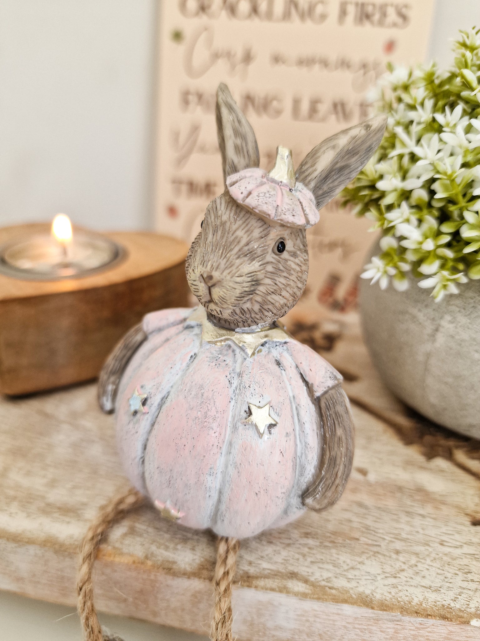 Rustic Pink Miniature Dangly Legged Sitting Pumpkin Bunny – Peony ...