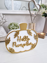 Load image into Gallery viewer, Hello Pumpkin White &amp; Gold 3D Block
