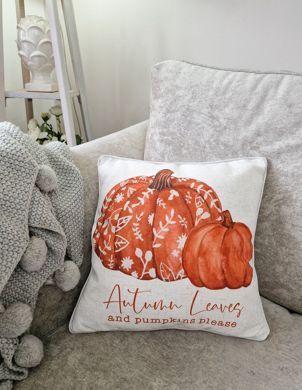 Autumn Leaves & Pumpkins Please Cushion