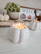 Load image into Gallery viewer, White Ceramic Pumpkin Shaped T-light Candle Holder
