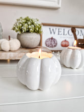 Load image into Gallery viewer, White Ceramic Pumpkin Shaped T-light Candle Holder
