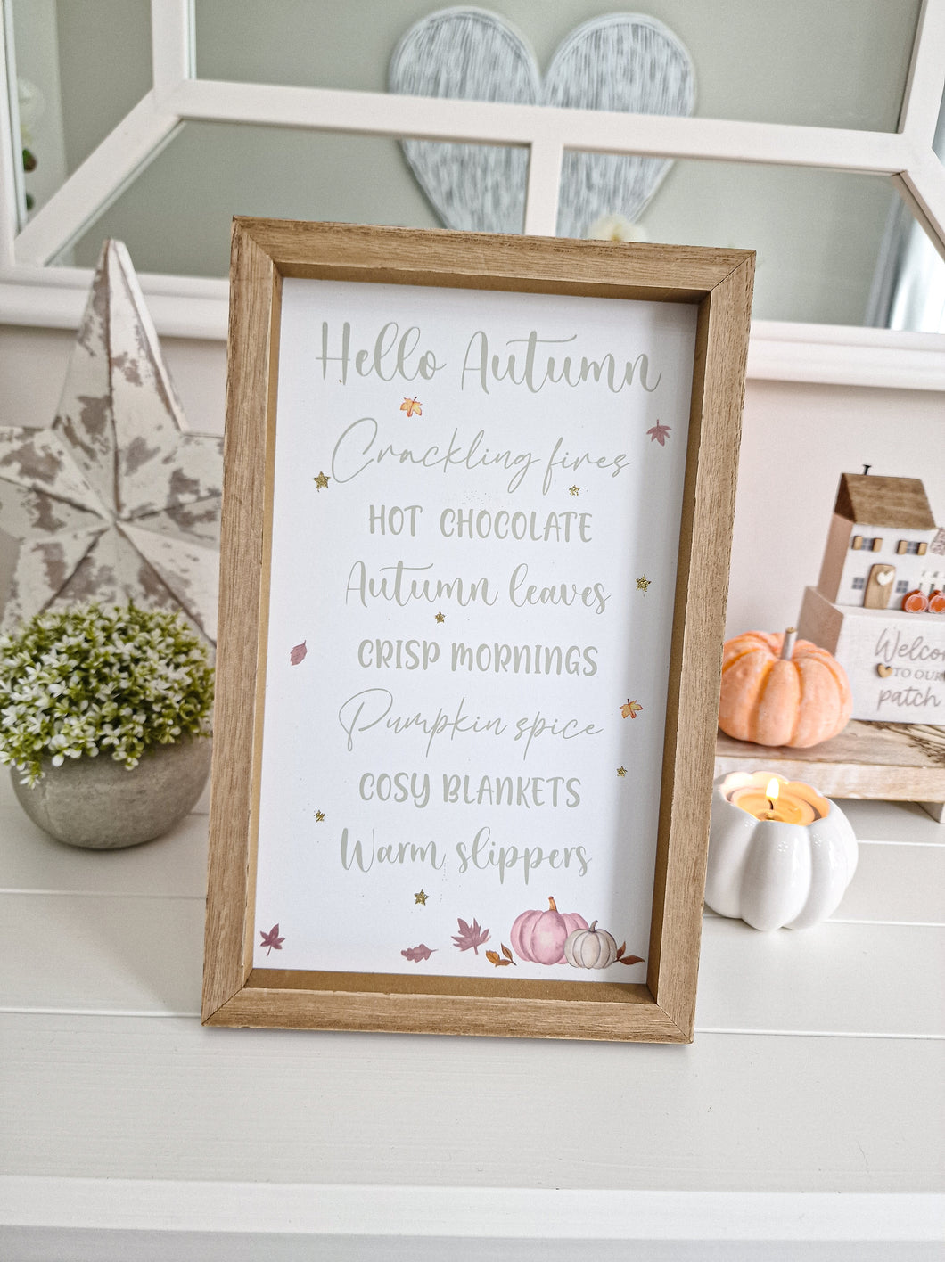 Pink Pumpkin Hello Autumn Framed Plaque