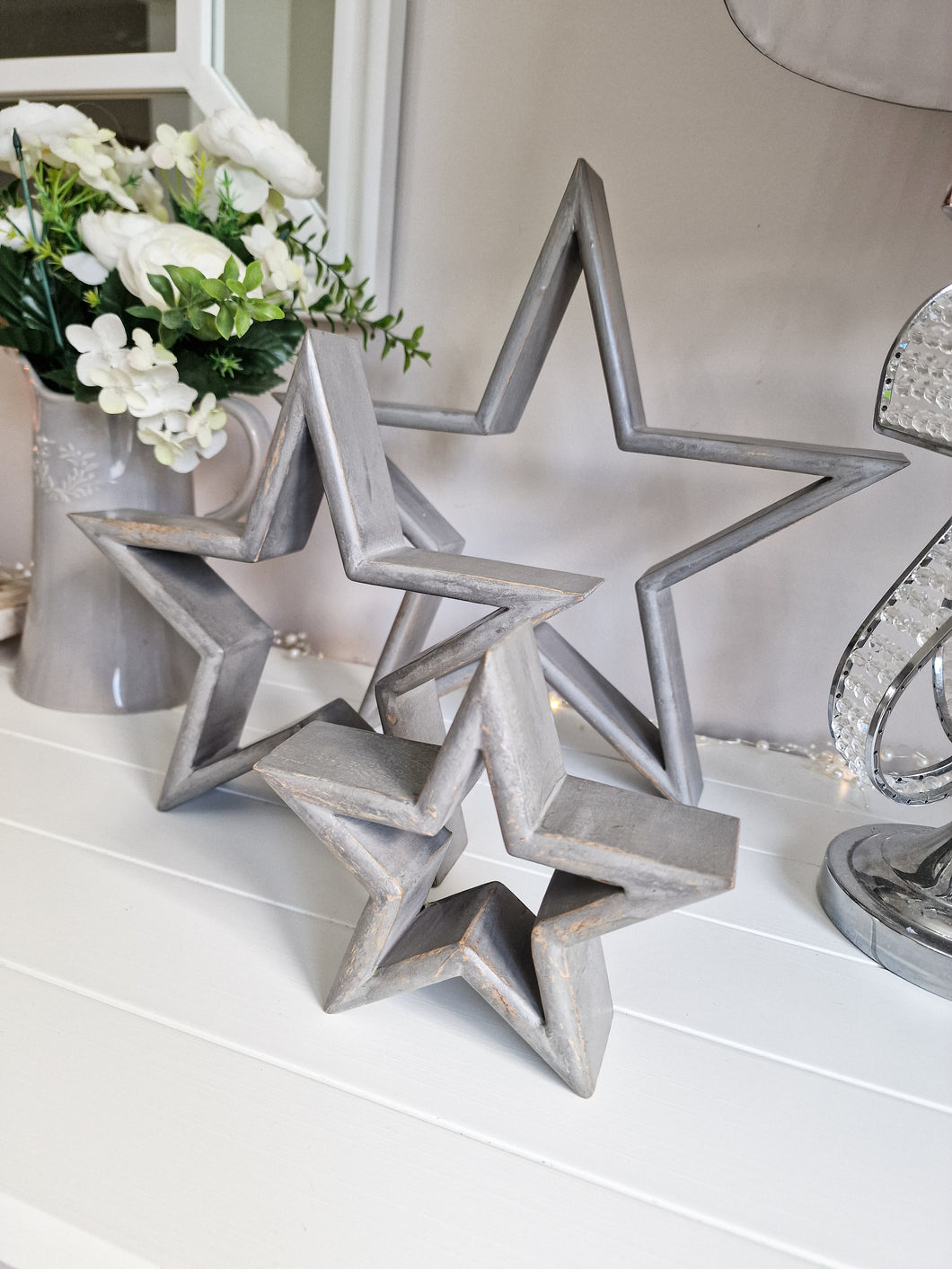 Grey Natural Wooden Mantle Stars