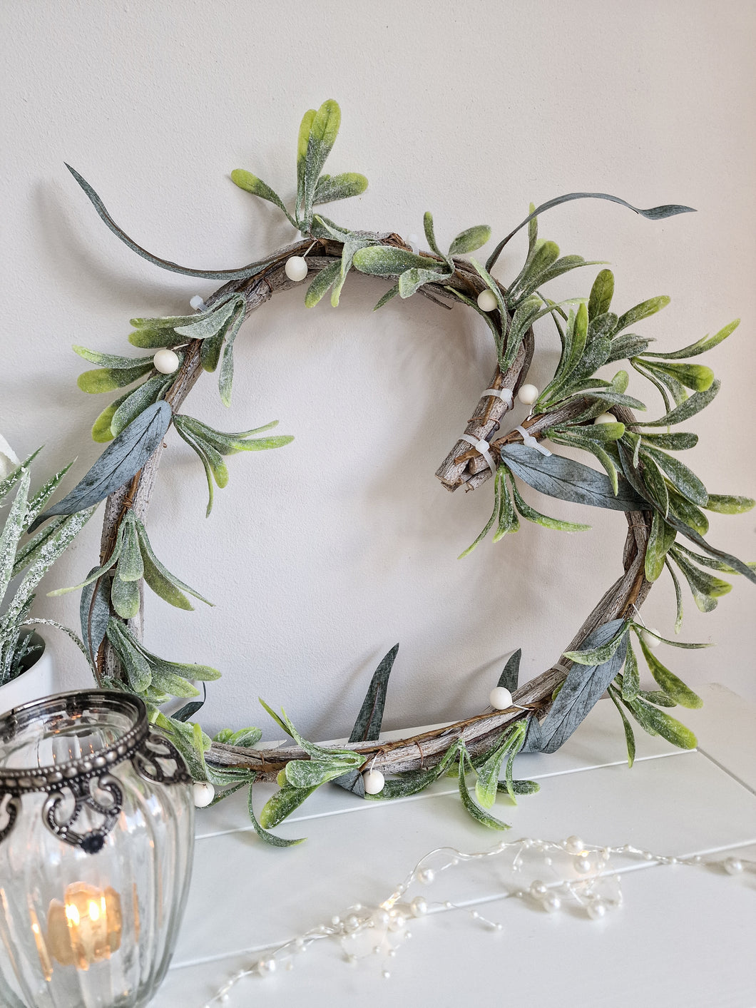 Mistletoe Heart Wreath With White Berries