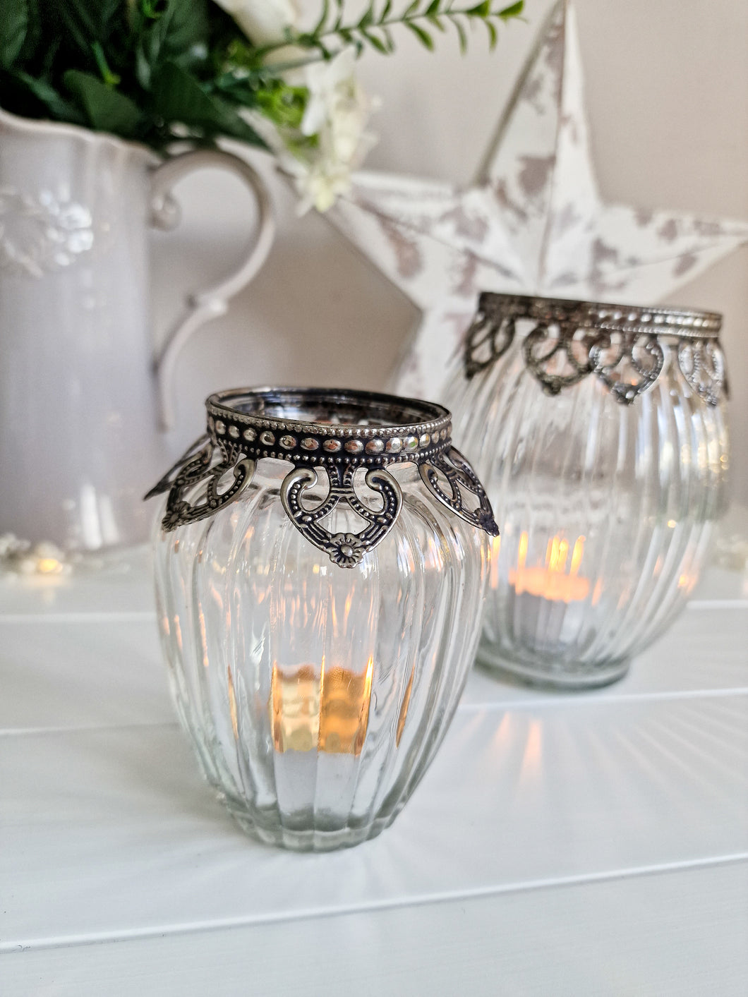 Vintage Style Glass Ribbed Candle Holder
