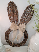 Load image into Gallery viewer, Spring Bunny Shaped Brown Rattan Hanging Wreath
