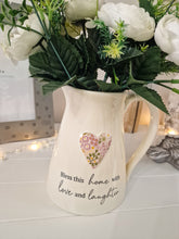 Load image into Gallery viewer, Bless This Home Ditsy Pink Floral Heart Cream Stoneware Jug
