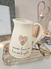 Load image into Gallery viewer, Bless This Home Ditsy Pink Floral Heart Cream Stoneware Jug
