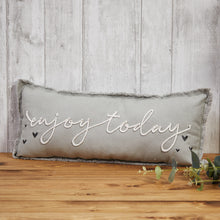 Load image into Gallery viewer, Grey Linen Enjoy Today Long Heart Cushion
