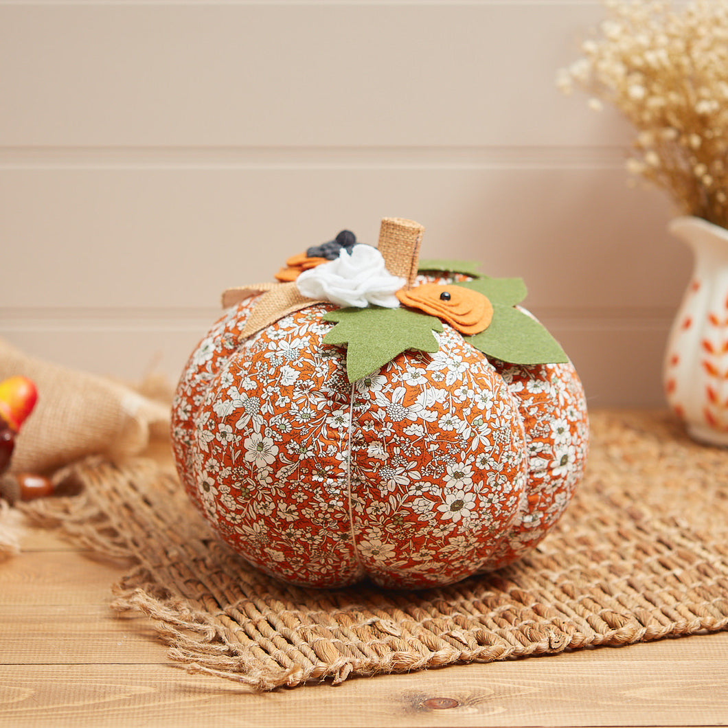 Orange Floral Fabric Doorstop With Leaf Detailing