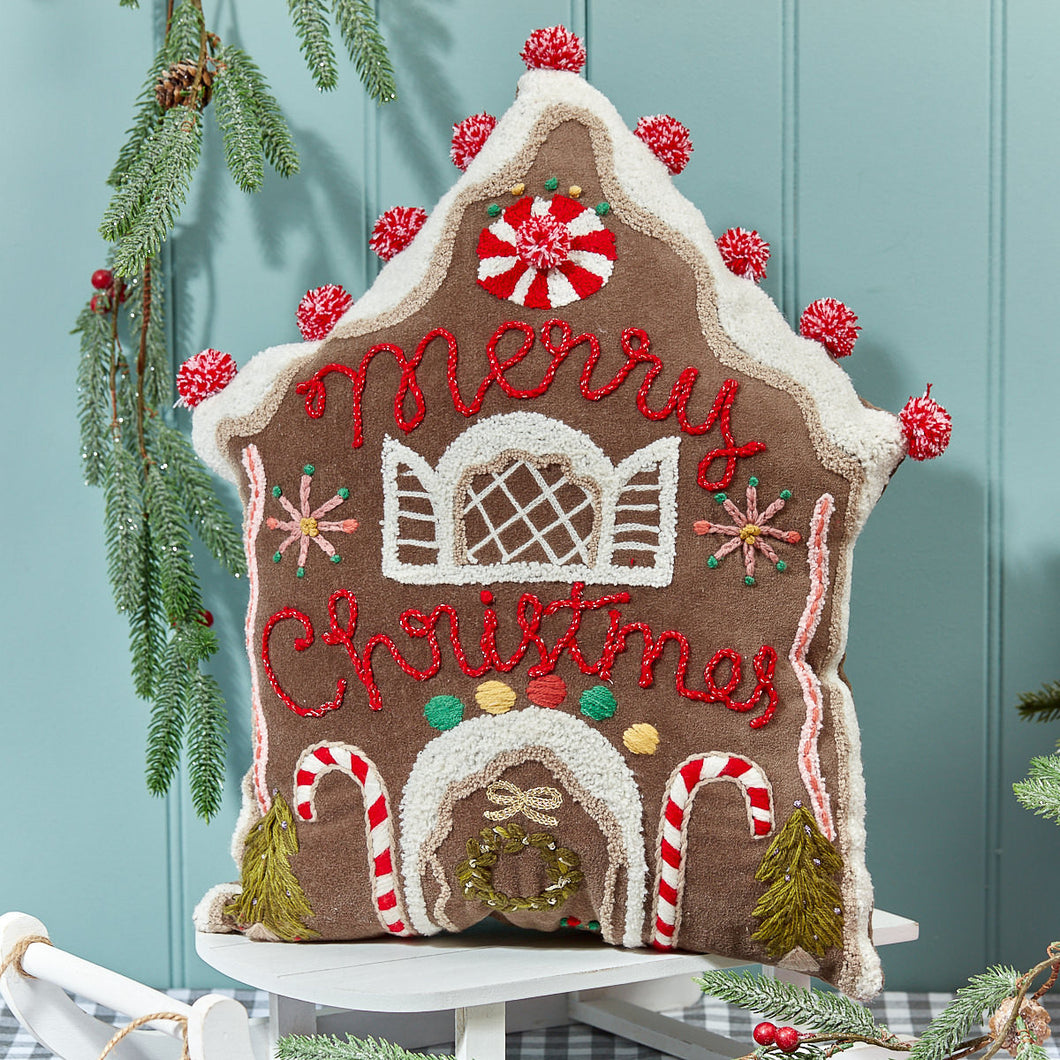Merry Christmas Gingerbread House Cushion