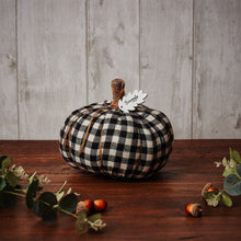 Load image into Gallery viewer, Black &amp; White Gingham Fabric Pumpkin With Snuggle Tag Doorstop
