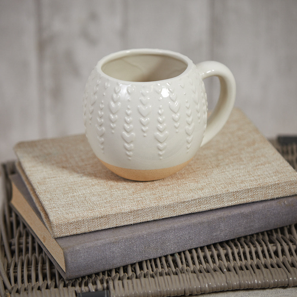 Cream Round Embossed Heart Two Tone Mug