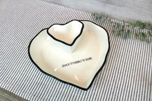 Load image into Gallery viewer, Heart Shaped White With Black Trim Snack Dish
