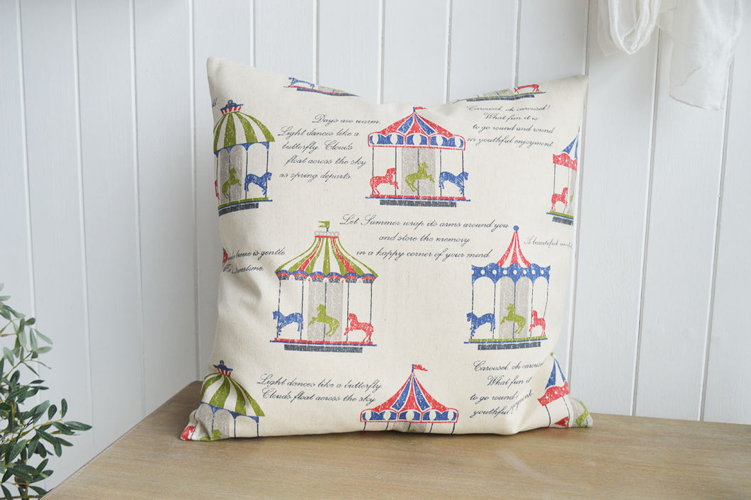 Vintage Style Linen Mix Feather Filled Carousel Cushion