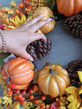 Load image into Gallery viewer, Seasonal Autumn Halloween Pumpkin Leafy Floral Wreath 65cm
