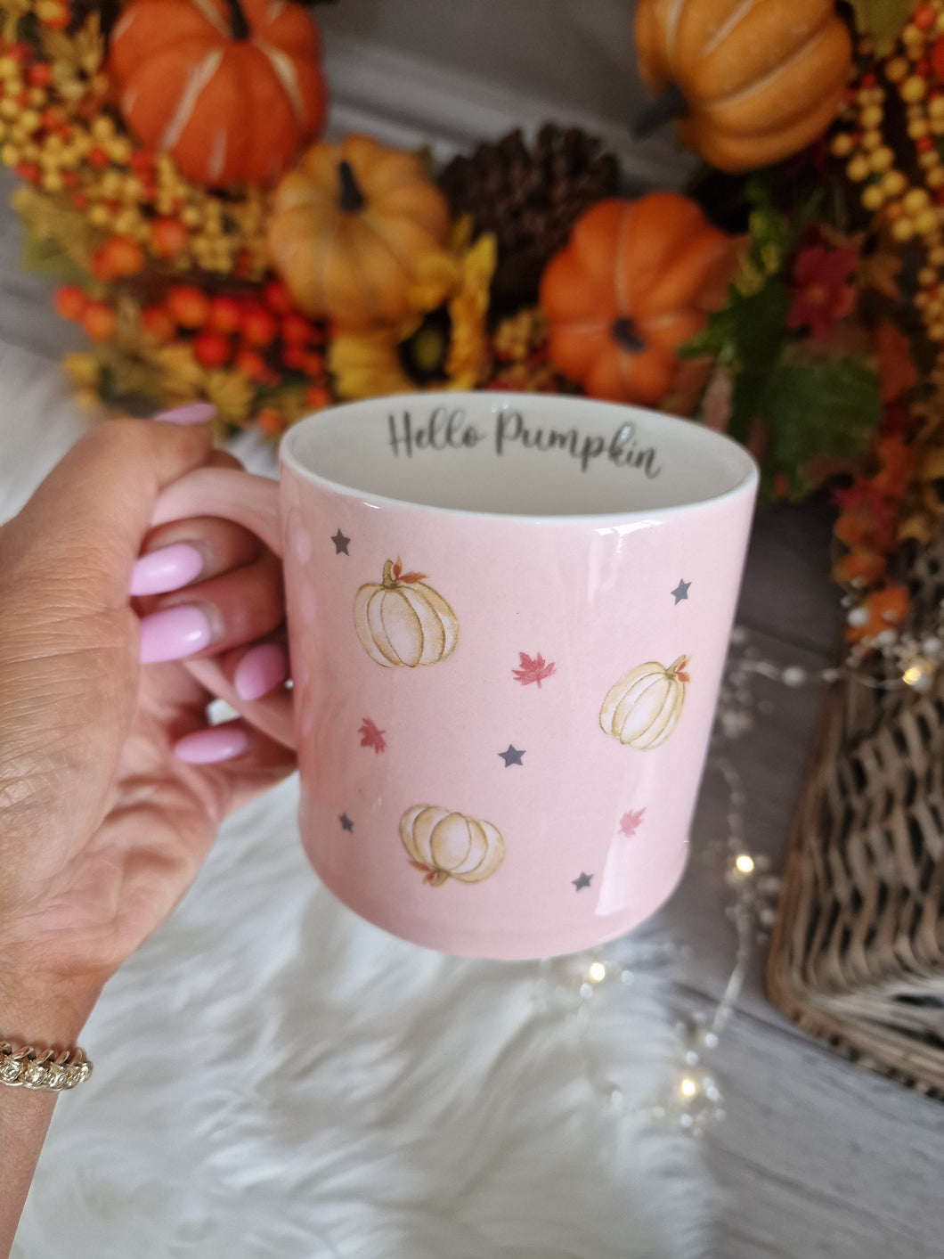 Pink Hello Pumpkin Autumn Mug
