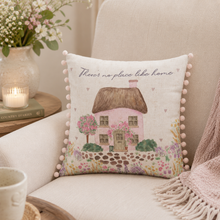 Load image into Gallery viewer, No Place Like Home Cosy Pink Cottage Pom Pom Cushion
