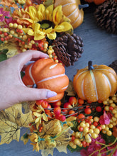 Load image into Gallery viewer, Seasonal Autumn Halloween Pumpkin Leafy Floral Wreath 65cm

