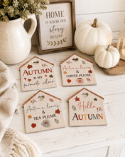 Load image into Gallery viewer, Cosy Autumn House Shaped Heart Detail Coaster
