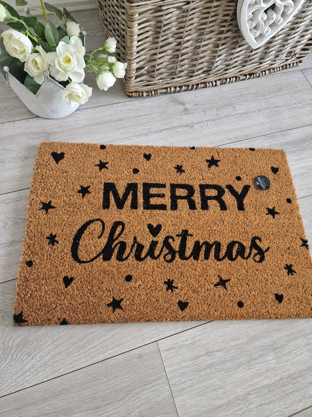 Seasonal Festive 'Merry Christmas' Pretty Heart Detailed Doormat