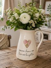 Load image into Gallery viewer, Bless This Home Ditsy Pink Floral Heart Cream Stoneware Jug
