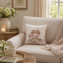 Load image into Gallery viewer, No Place Like Home Cosy Pink Cottage Pom Pom Cushion
