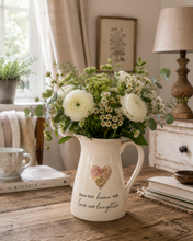 Load image into Gallery viewer, Bless This Home Ditsy Pink Floral Heart Cream Stoneware Jug
