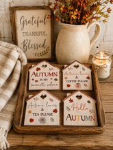 Load image into Gallery viewer, Cosy Autumn House Shaped Heart Detail Coaster

