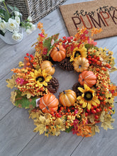 Load image into Gallery viewer, Seasonal Autumn Halloween Pumpkin Leafy Floral Wreath 65cm
