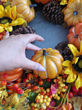 Load image into Gallery viewer, Seasonal Autumn Halloween Pumpkin Leafy Floral Wreath 65cm
