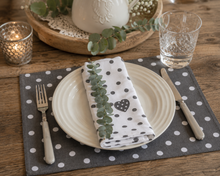 Load image into Gallery viewer, Grey &amp; White Polka Dot Heart Placemats - Set 4
