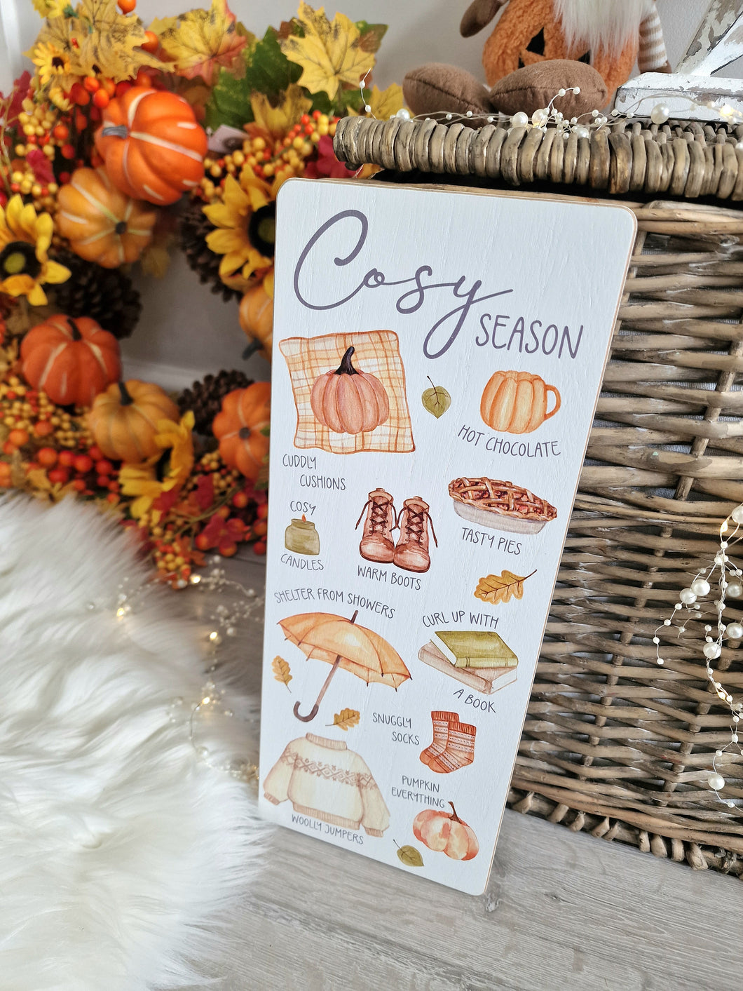 Autumn Cosy Season White Pumpkin Plaque
